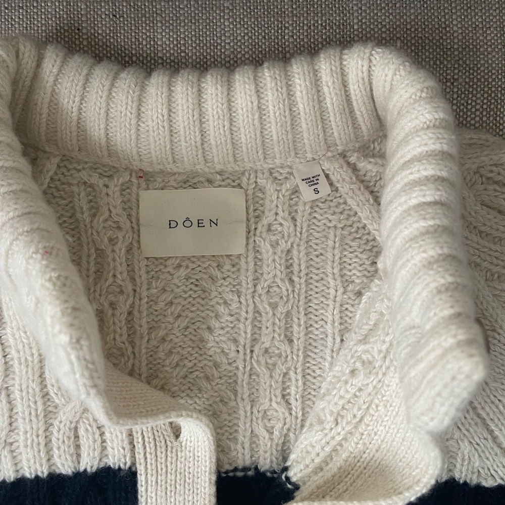 Doen Cream and Navy Striped Knit Cardigan - Picture 5 of 9